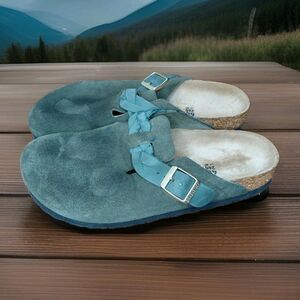 Birkenstock Boston Olive Green Suede Leather Women Size 40 EU 9 US Narrow